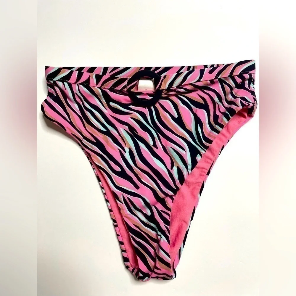 Bikini Lab Wild Child High Waist Bikini Bottoms M Pink Zebra